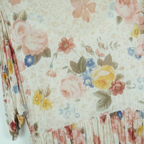 Vintage Medium Dress 90s Sheer Floral Pastel Cottagecore Boho Midi Eyelet Dainty - Picture 9 of 10